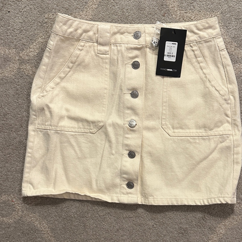 Fashion Nova Cream Button-Down Mini Skirt